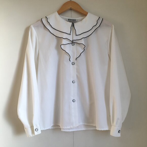 Vintage Bibbed Collar White Button Down Performance Choir Blouse - Picture 1 of 16